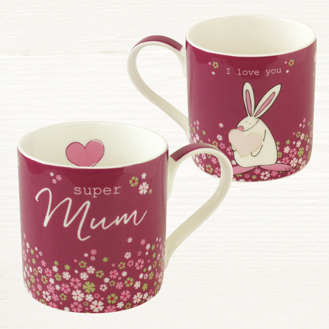 Fine Bone China Gift Mug Super Mum Rufus Rabbit