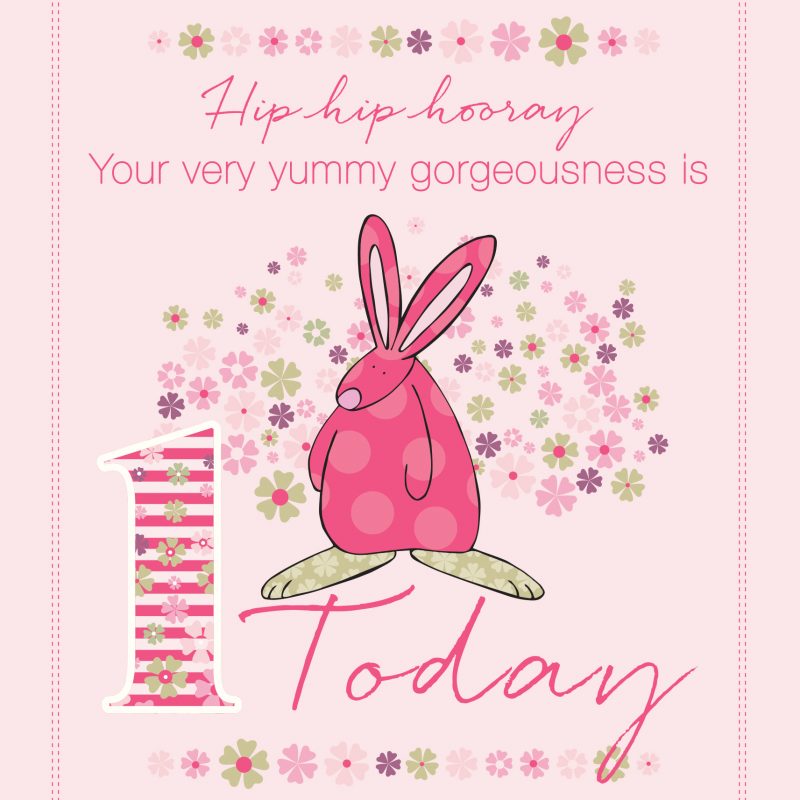 Girl age 1 birthday card by Rufus Rabbit. lovely cards for little ones